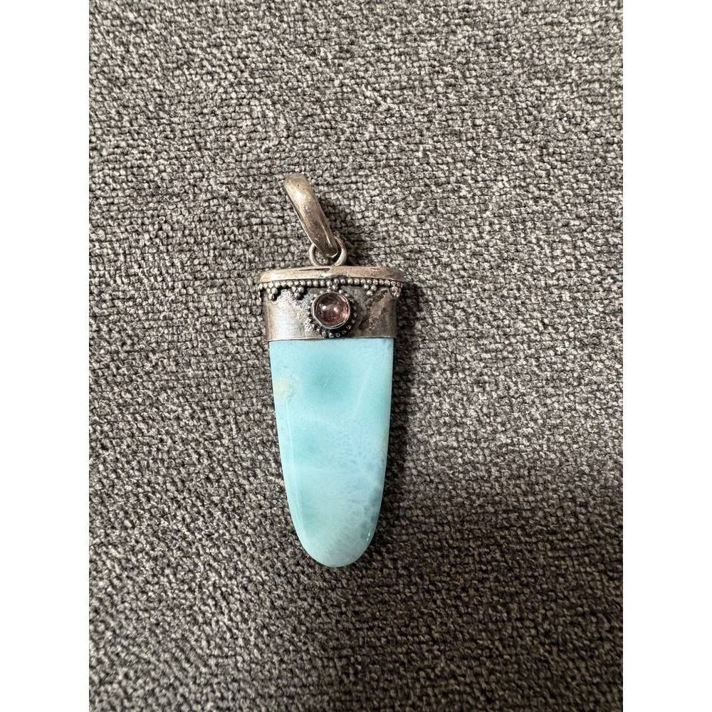 Natural Larimar Gemstone Amethyst Pendant 925 Sterling Silver Handmade Jewelry
